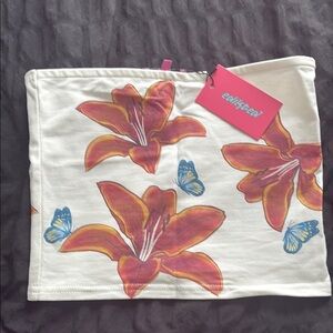 Edikted White Floral and Butterfly Tube Top